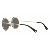 Valentino - Crystal Studded Round Frame Metal Sunglasses - Black - Valentino Eyewear