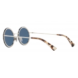 Valentino - Occhiale da Sole Tondo in Metallo con Cristalli - Blu Scuro - Valentino Eyewear