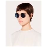 Valentino - Crystal Studded Round Frame Metal Sunglasses - Dark Blue - Valentino Eyewear