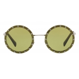 Valentino - Crystal Studded Round Frame Metal Sunglasses - Light Green - Valentino Eyewear