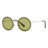 Valentino - Occhiale da Sole Tondo in Metallo con Cristalli - Verde Chiaro - Valentino Eyewear