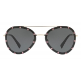 Valentino - Occhiale da Sole Pilot in Metallo con Cristalli - Nero - Valentino Eyewear