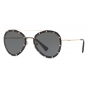 Valentino - Crystal Studded Aviator Frame Metal Sunglasses - Black - Valentino Eyewear