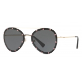 Valentino - Crystal Studded Aviator Frame Metal Sunglasses - Black - Valentino Eyewear