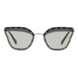 Valentino - Crystal Studded Cat-Eye Metal Sunglasses - Black - Valentino Eyewear