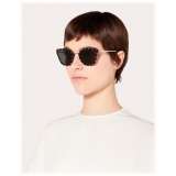Valentino - Crystal Studded Cat-Eye Metal Sunglasses - Full Black - Valentino Eyewear