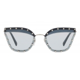 Valentino - Occhiale da Sole Pilot in Metallo con Cristalli - Blu Scuro - Valentino Eyewear