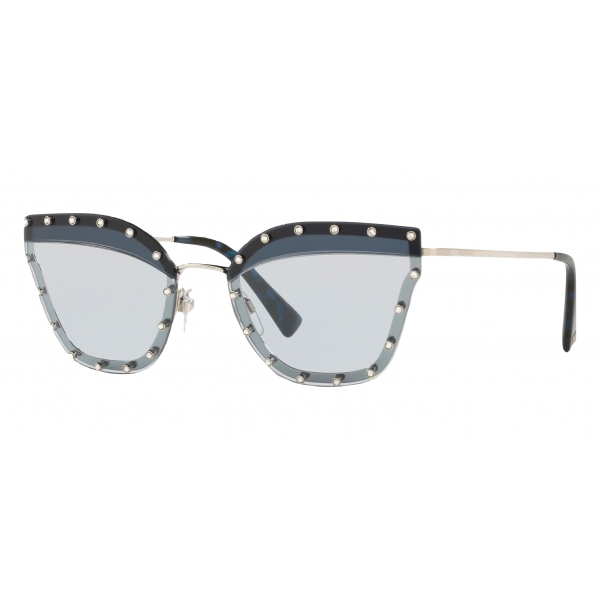 Valentino - Crystal Studded Cat-Eye Metal Sunglasses - Dark Blue