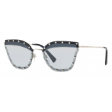 Valentino - Crystal Studded Cat-Eye Metal Sunglasses - Dark Blue - Valentino Eyewear