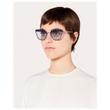Valentino - Crystal Studded Cat-Eye Metal Sunglasses - Dark Blue - Valentino Eyewear