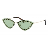 Valentino - Occhiale Triangolare in Metallo con Borchie in Cristallo - Verde - Valentino Eyewear