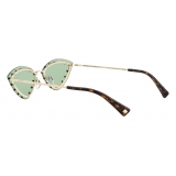 Valentino - Triangular Metal Glasses with Crystal Studs - Green - Valentino Eyewear