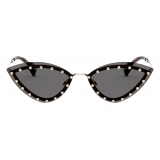 Valentino - Triangular Metal Glasses with Crystal Studs - Black - Valentino Eyewear