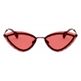 Valentino - Occhiale Triangolare in Metallo con Borchie in Cristallo - Rosso - Valentino Eyewear