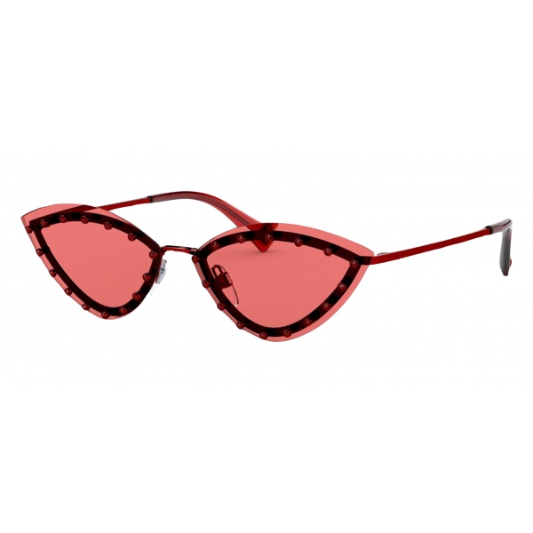Valentino - Triangular Metal Glasses with Crystal Studs - Red - Valentino Eyewear