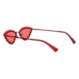 Valentino - Occhiale Triangolare in Metallo con Borchie in Cristallo - Rosso - Valentino Eyewear