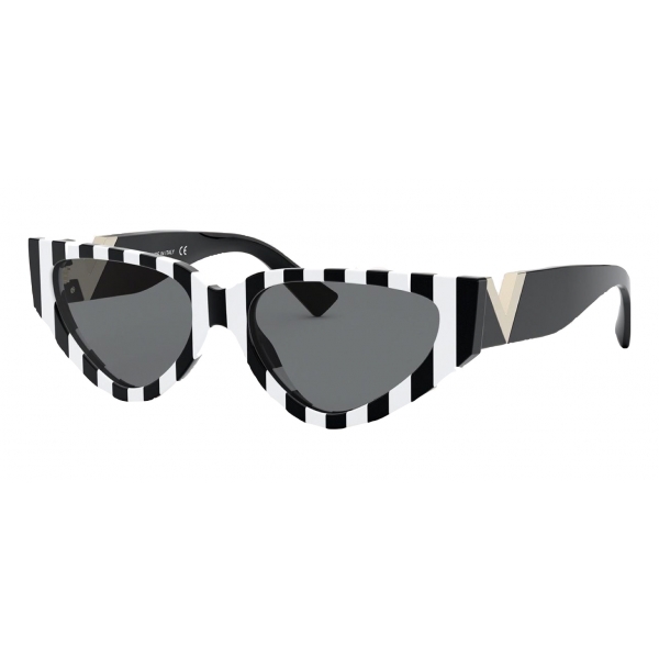 Valentino - Occhiale da Sole Cat-Eye in Acetato con VLOGO - Bianco Nero - Valentino Eyewear
