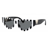 Valentino - Occhiale da Sole Cat-Eye in Acetato con VLOGO - Bianco Nero - Valentino Eyewear