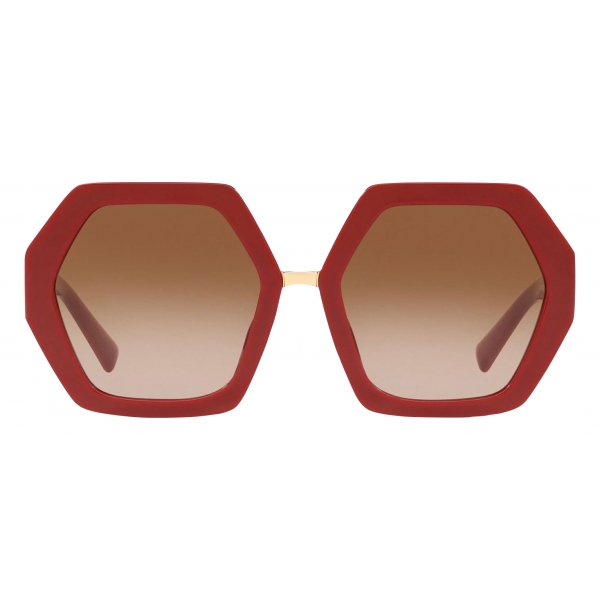 Valentino - Hexagonal Oversized VLOGO Acetate Sunglasses - Red - Valentino Eyewear