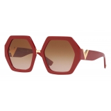 Valentino - Occhiale da Sole Oversize Esagonale in Acetato VLOGO - Rosso - Valentino Eyewear