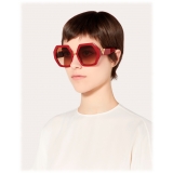 Valentino - Hexagonal Oversized VLOGO Acetate Sunglasses - Red - Valentino Eyewear