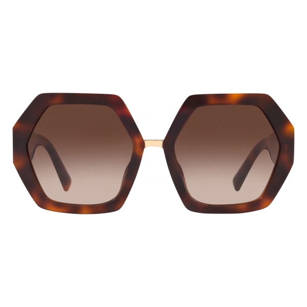 Valentino - Occhiale da Sole Oversize Esagonale in Acetato VLOGO - Marrone - Valentino Eyewear