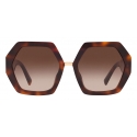 Valentino - Hexagonal Oversized VLOGO Acetate Sunglasses - Brown - Valentino Eyewear