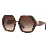 Valentino - Hexagonal Oversized VLOGO Acetate Sunglasses - Brown - Valentino Eyewear