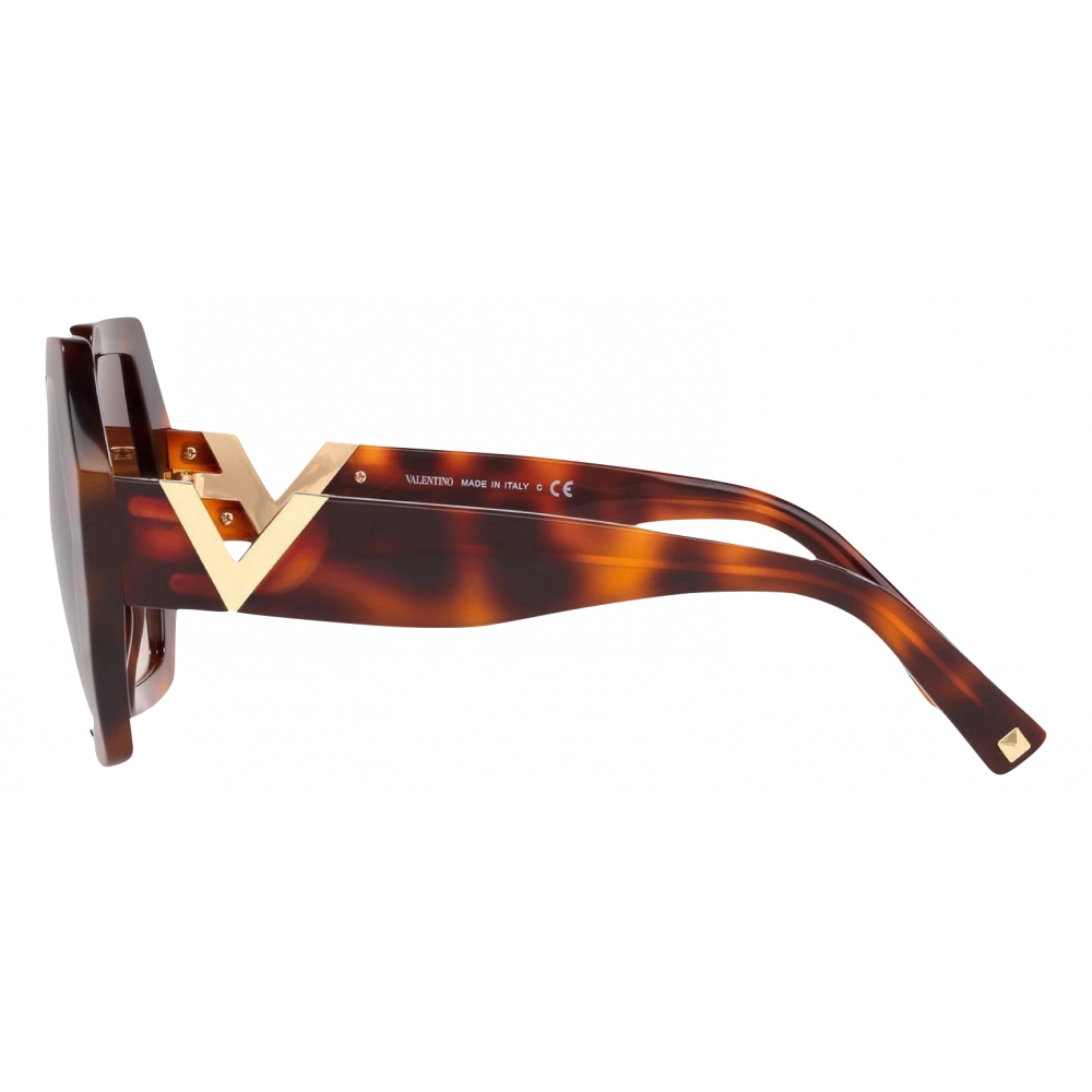 Valentino - Hexagonal Oversized VLOGO Acetate Sunglasses - Brown ...