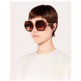 Valentino - Occhiale da Sole Oversize Esagonale in Acetato VLOGO - Marrone - Valentino Eyewear