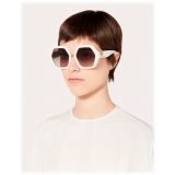 Valentino - Hexagonal Oversized VLOGO Acetate Sunglasses - White - Valentino Eyewear