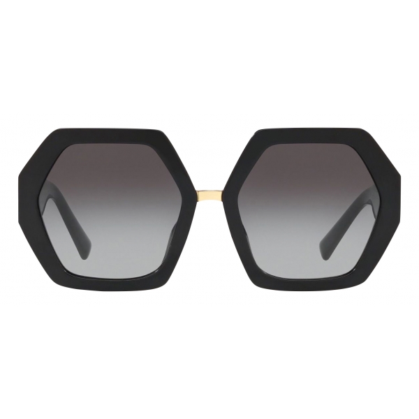 Valentino - Hexagonal Oversized VLOGO Acetate Sunglasses - Black - Valentino Eyewear