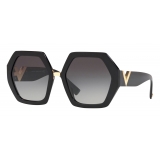 Valentino - Occhiale da Sole Oversize Esagonale in Acetato VLOGO - Nero - Valentino Eyewear
