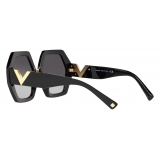 Valentino - Hexagonal Oversized VLOGO Acetate Sunglasses - Black - Valentino Eyewear