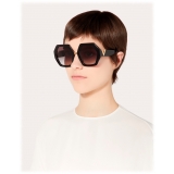 Valentino - Occhiale da Sole Oversize Esagonale in Acetato VLOGO - Nero - Valentino Eyewear