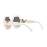 Valentino - Occhiale da Sole Oversize Esagonale in Acetato VLOGO - Bianco - Valentino Eyewear