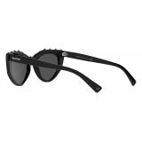 Valentino - Occhiale da Sole Cat-Eye in Acetato con Stud - Nero - Valentino Eyewear