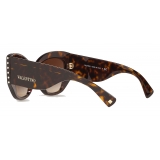 Valentino - Acetate Sunglasses with Crystal Studs - Brown - Valentino Eyewear