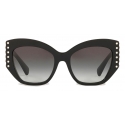 Valentino - Occhiale da Sole in Acetato con Stud in Cristallo - Nero - Valentino Eyewear