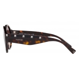 Valentino - Occhiale da Sole Tondo in Acetato con Stud - Marrone - Valentino Eyewear