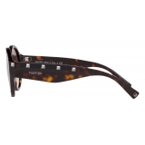 Valentino - Round Acetate Sunglasses with Studs - Brown - Valentino Eyewear