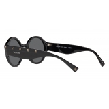 Valentino - Occhiale da Sole Tondo in Acetato con Stud - Nero - Valentino Eyewear