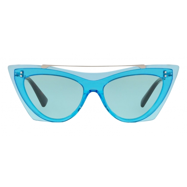 Valentino - Two-Tone Cat-Eye Frame Acetate Sunglasses - China Blue - Valentino Eyewear
