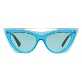 Valentino - Two-Tone Cat-Eye Frame Acetate Sunglasses - China Blue - Valentino Eyewear