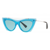 Valentino - Two-Tone Cat-Eye Frame Acetate Sunglasses - China Blue - Valentino Eyewear