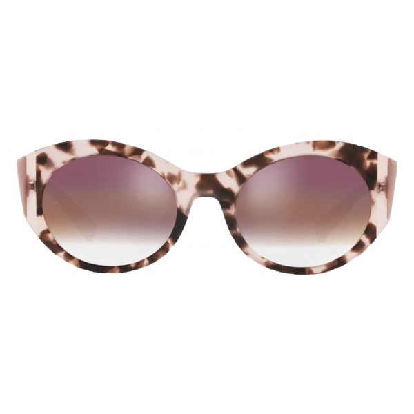 Valentino - Color-Block Oval Frame Acetate Sunglasses - Light Gold - Valentino Eyewear