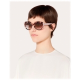 Valentino - Color-Block Oval Frame Acetate Sunglasses - Light Gold - Valentino Eyewear