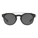 Valentino - Round Frame Acetate Sunglasses with Crystal Clip - Black - Valentino Eyewear