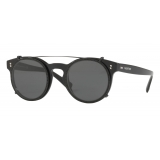 Valentino - Round Frame Acetate Sunglasses with Crystal Clip - Black - Valentino Eyewear