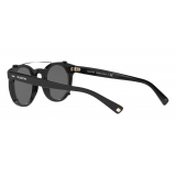 Valentino - Round Frame Acetate Sunglasses with Crystal Clip - Black - Valentino Eyewear